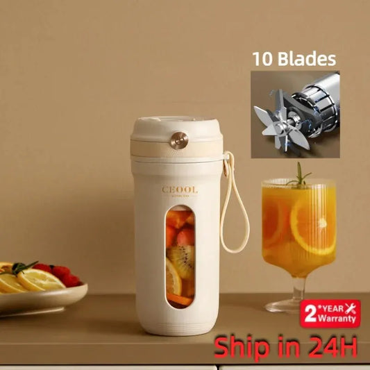 10 Blades Electric Portable Blender 350ML Juicer Fruit Mixers USB Rechargeable